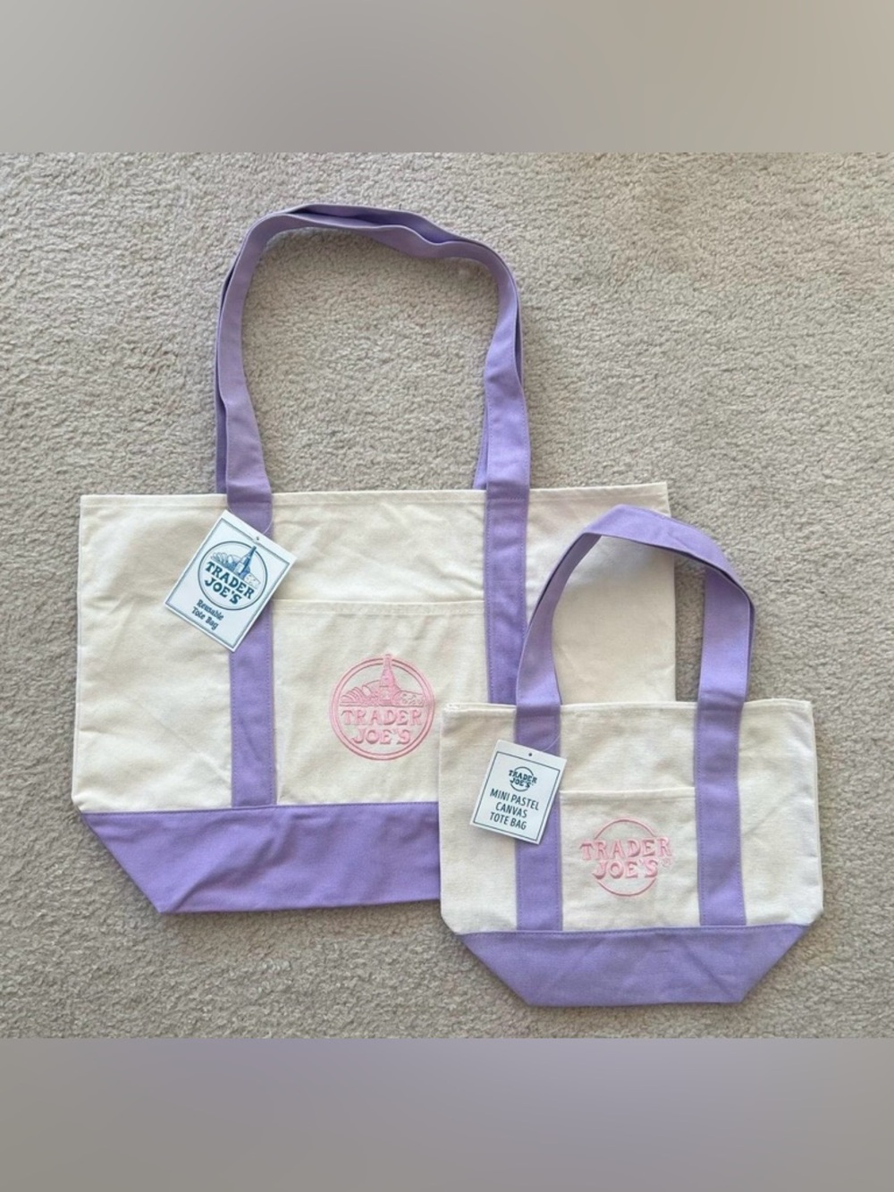 2-Pack | Large + Mini | Trader Joe’s Lavender Purple Canvas Tote 2026